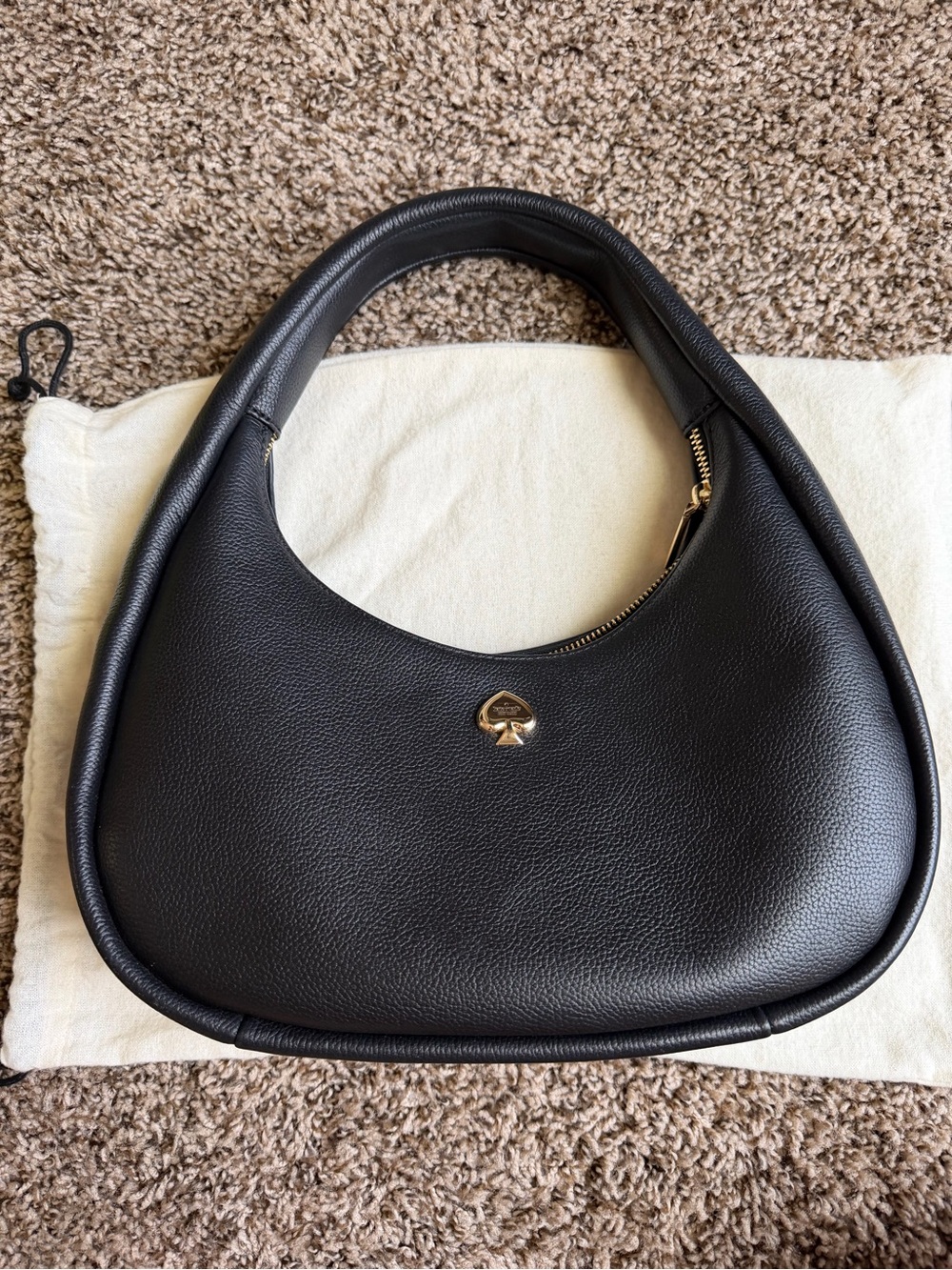 kate spade Black Pebbled Leather Crescent Shoulder Bag with Gold Accent